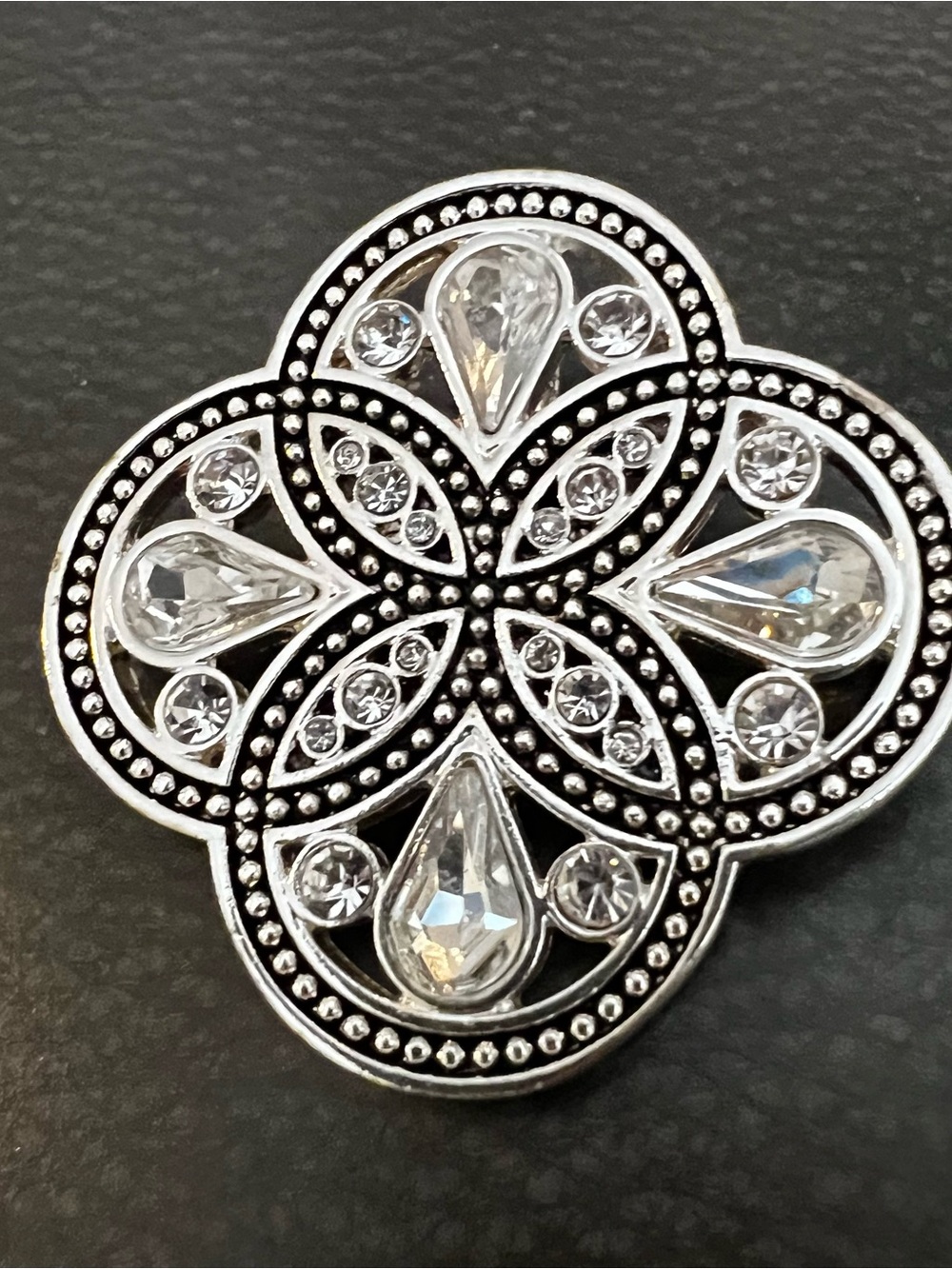 Silver Crystal Floral Statement Brooch -or you can wear this as a pendant.
